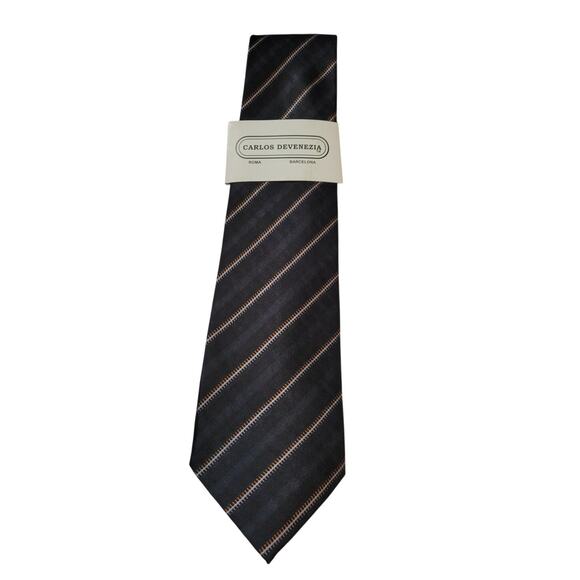 NWT Carlos Devenezia 100% Silk Handmade Striped‎ Tie Professional Career Office - Picture 1 of 5